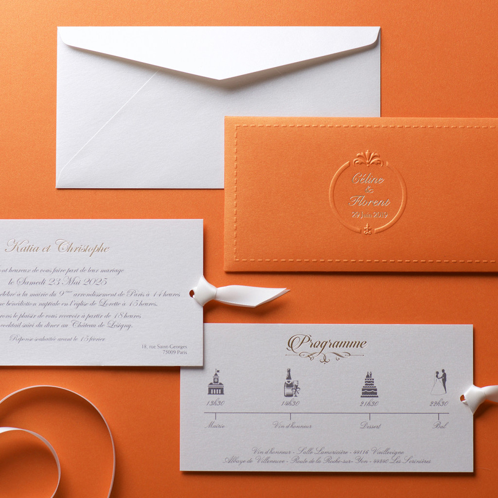 Pochette Couture Orange Métallisé