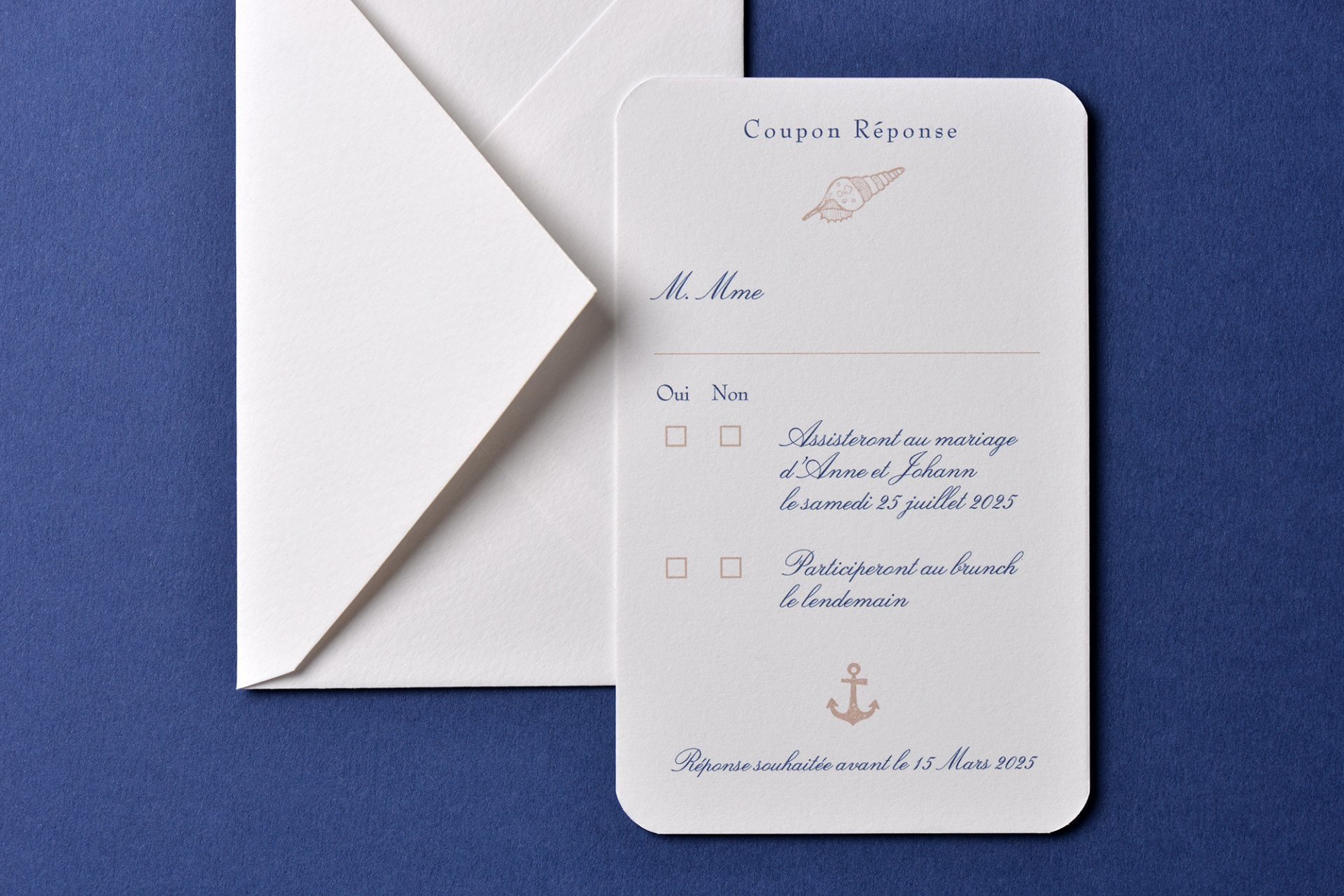 Coupon-Réponse / 135 x 85 mm / Passport Bleu Roi Anne & Johann