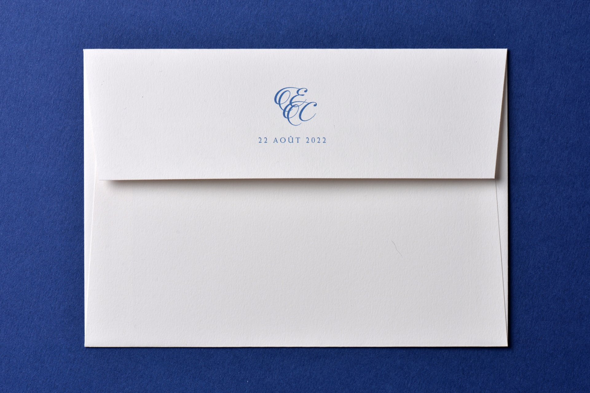 Impression Verso Enveloppe / 114 x 162 mm / Passport Bleu Roi Emilie & Clément