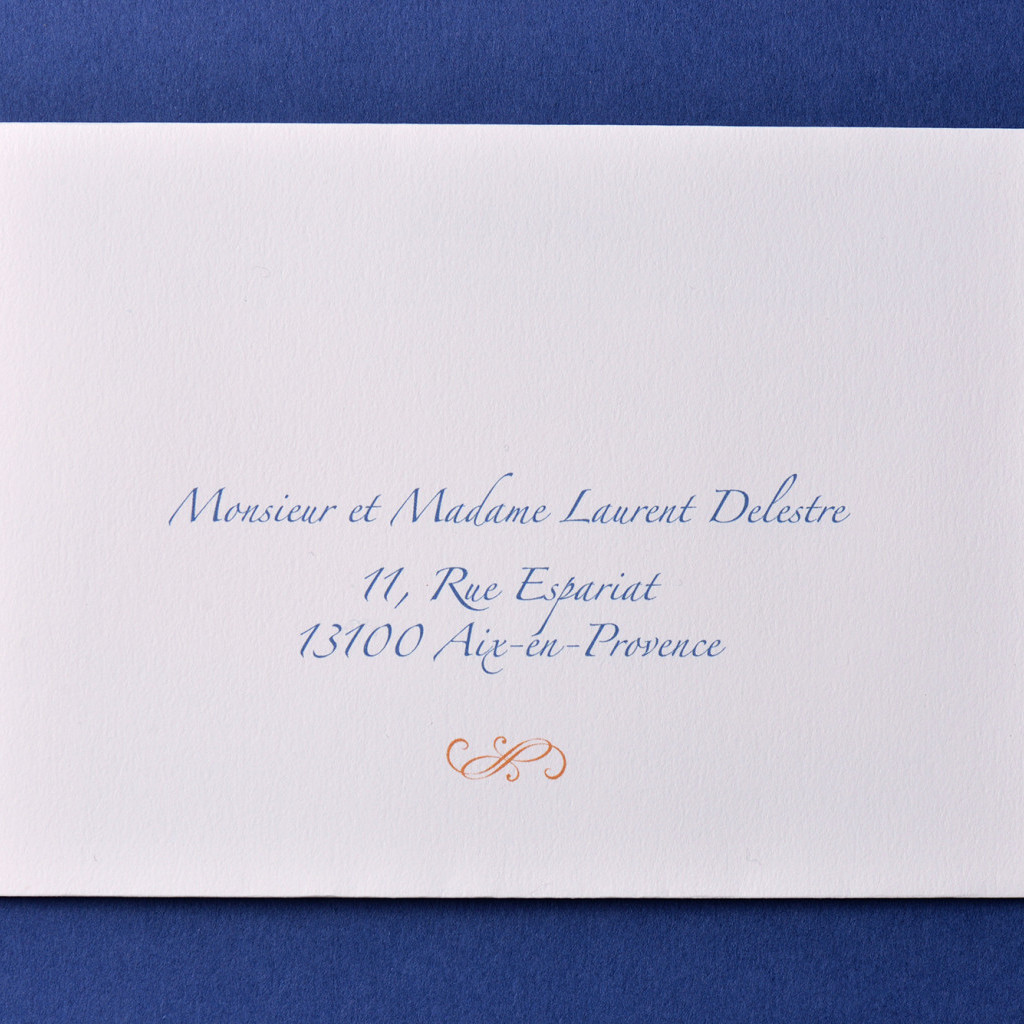 Impression Adresse Enveloppe / 114 x 162 mm / Passport Bleu Roi Caroline & Nicolas