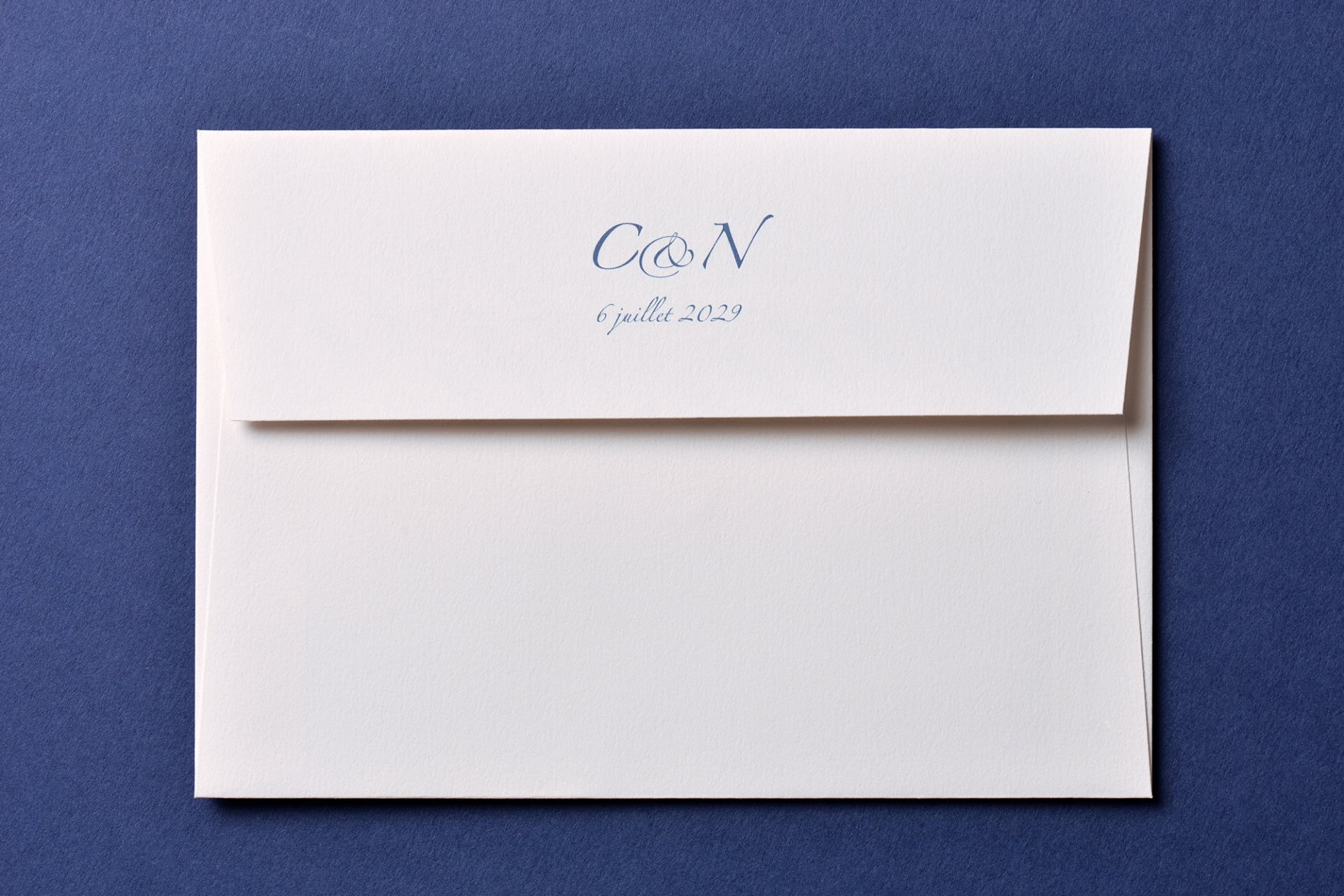 Impression Verso Enveloppe / 114 x 162 mm / Passport Bleu Roi Caroline & Nicolas